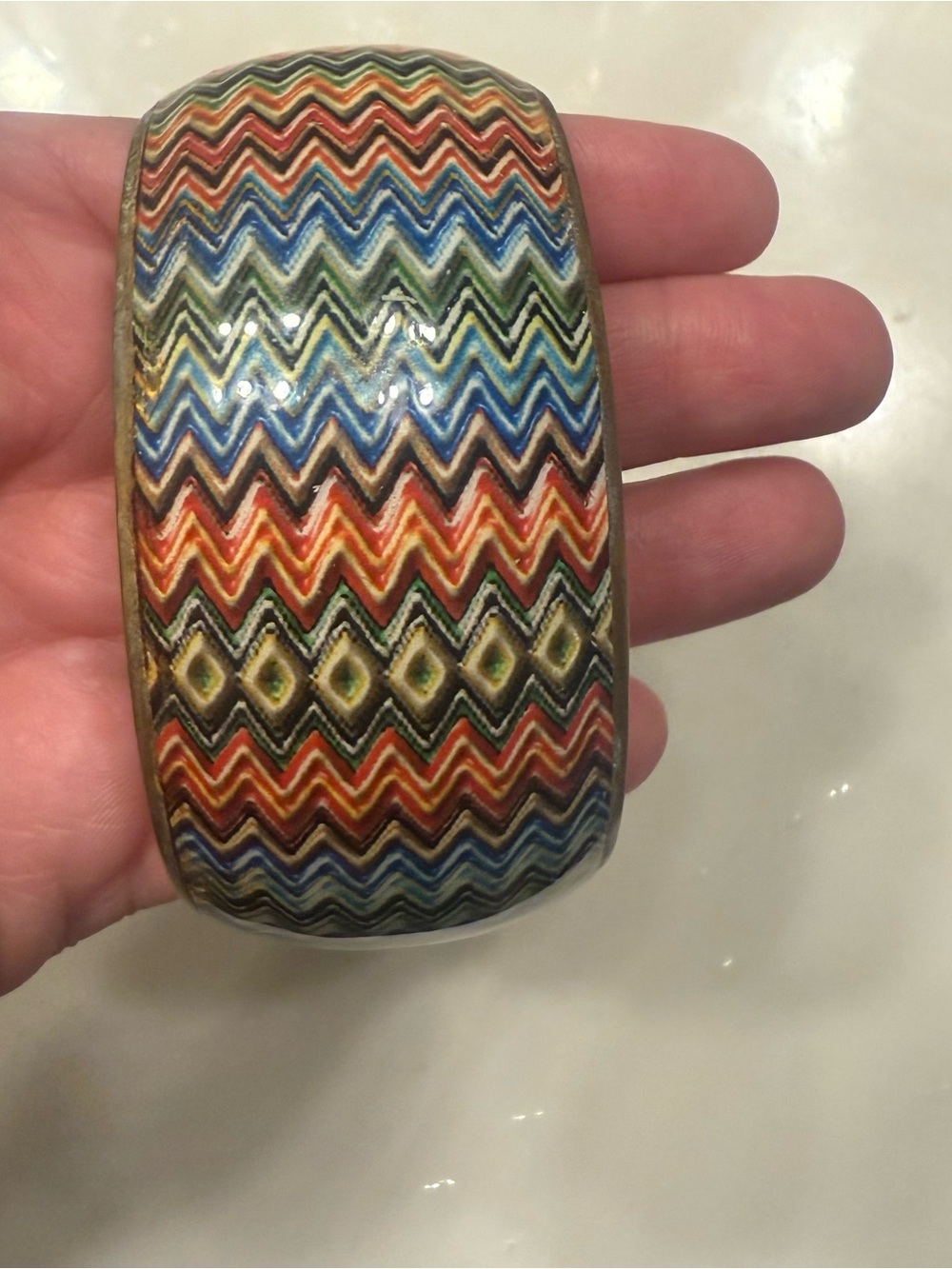 Lane Bryant Multicolor Chevron Ceramic Bangle - Red, Blue, Green, Black, Cream